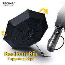 Load image into Gallery viewer, Srong Windproof Automatic 3Folding Umbrella Rain Women 8Ribs Aluminum Alloy Umbrellas For Men Business Dark Grid Handle Paraguas