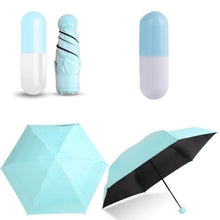 Load image into Gallery viewer, Mini Folding Capsule Small Umbrella With Pill Package Box Pocket Parasol Rain Anti-UV Portable Travel Umbrella Sunny Rainy Day